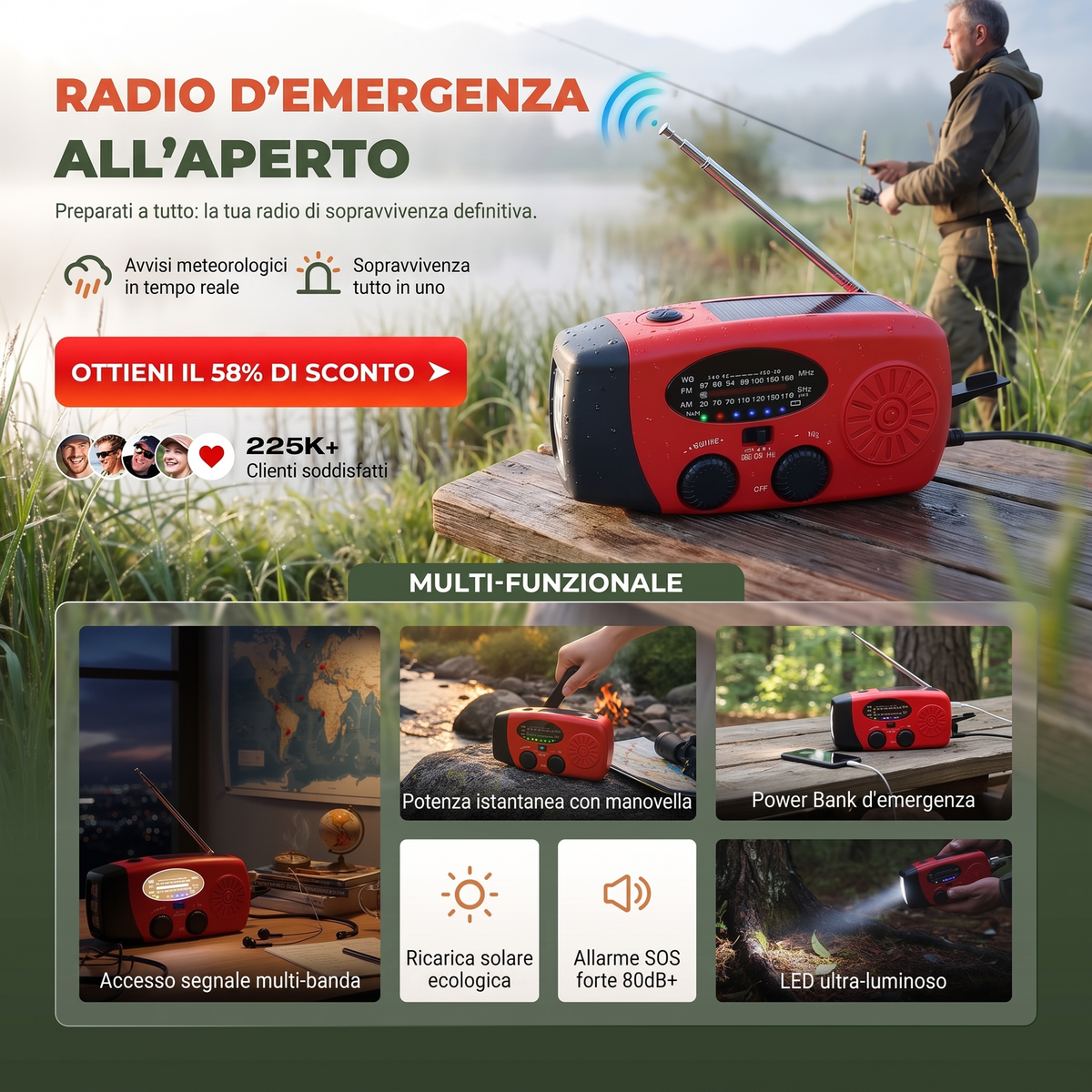 📻 -50% DI SCONTO SUBITO!🔋Radio solare di emergenza portatile multifunzione⚡