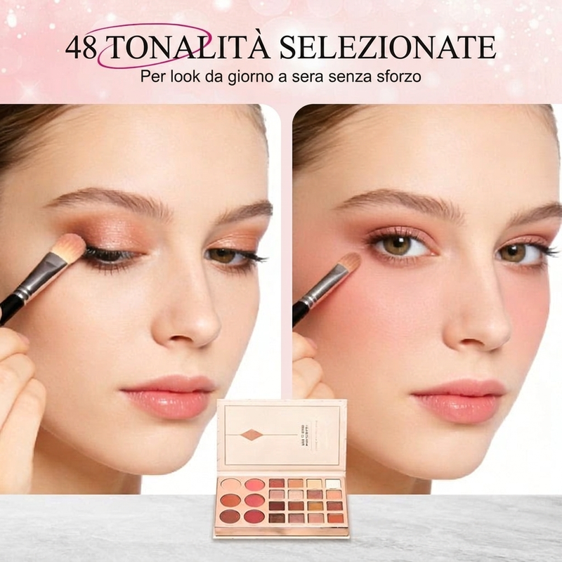💄SUBITO IL 50% DI SCONTO!🥳🥳 Palette Trucco Tutto in Uno – Kit Multistrato per Ombretti, Fard, Contouring e Illuminante, Libro Trucco Pieghevole e Portatile per Il Trucco Quotidiano e da Sera