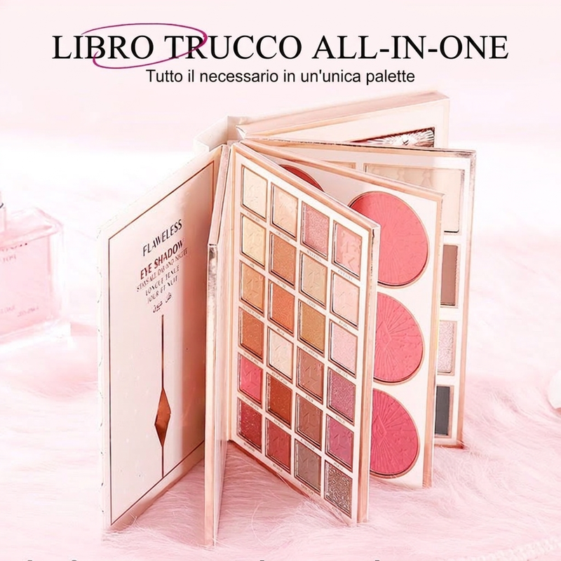 💄SUBITO IL 50% DI SCONTO!🥳🥳 Palette Trucco Tutto in Uno – Kit Multistrato per Ombretti, Fard, Contouring e Illuminante, Libro Trucco Pieghevole e Portatile per Il Trucco Quotidiano e da Sera
