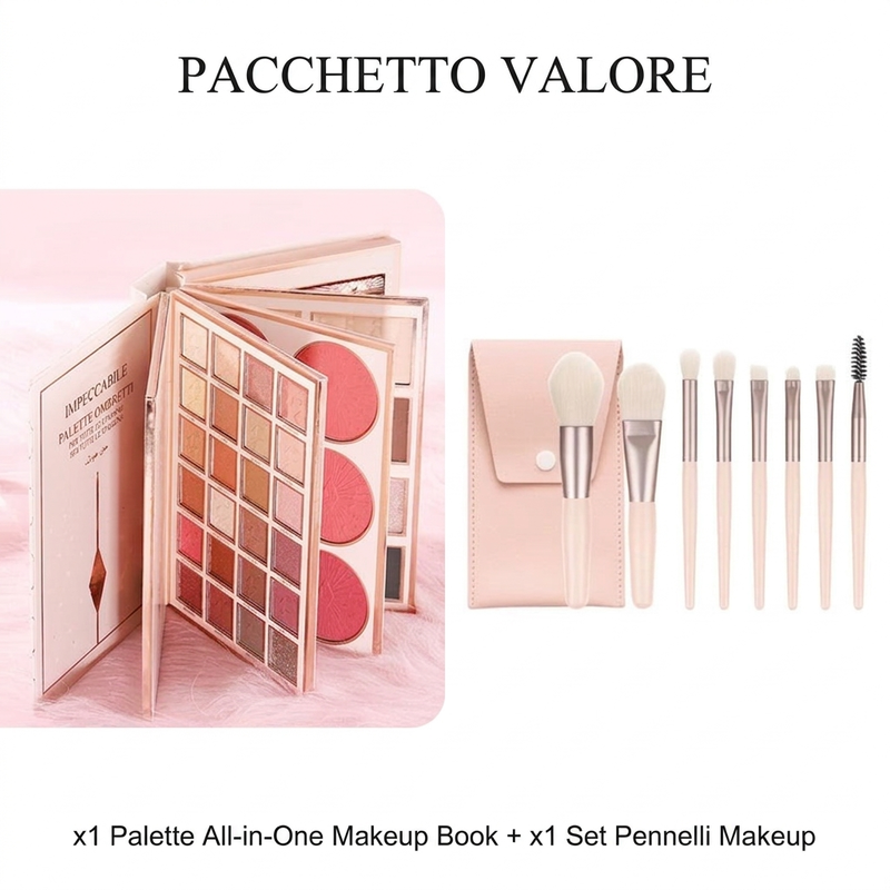 💄SUBITO IL 50% DI SCONTO!🥳🥳 Palette Trucco Tutto in Uno – Kit Multistrato per Ombretti, Fard, Contouring e Illuminante, Libro Trucco Pieghevole e Portatile per Il Trucco Quotidiano e da Sera