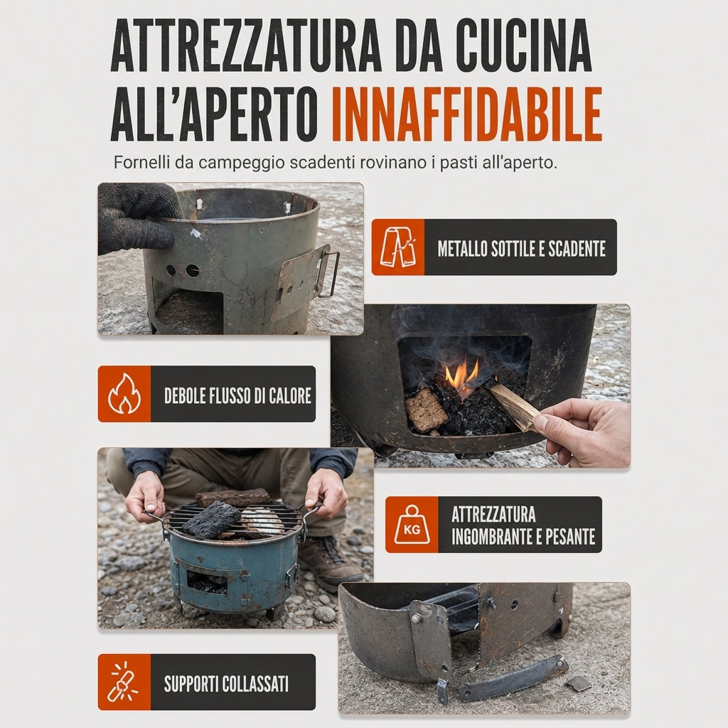 Fornello portatile multifunzione a legna e carbone con piano cottura resistente alla ruggine, per cucinare e riscaldarsi durante il barbecue in campeggio all'aperto
