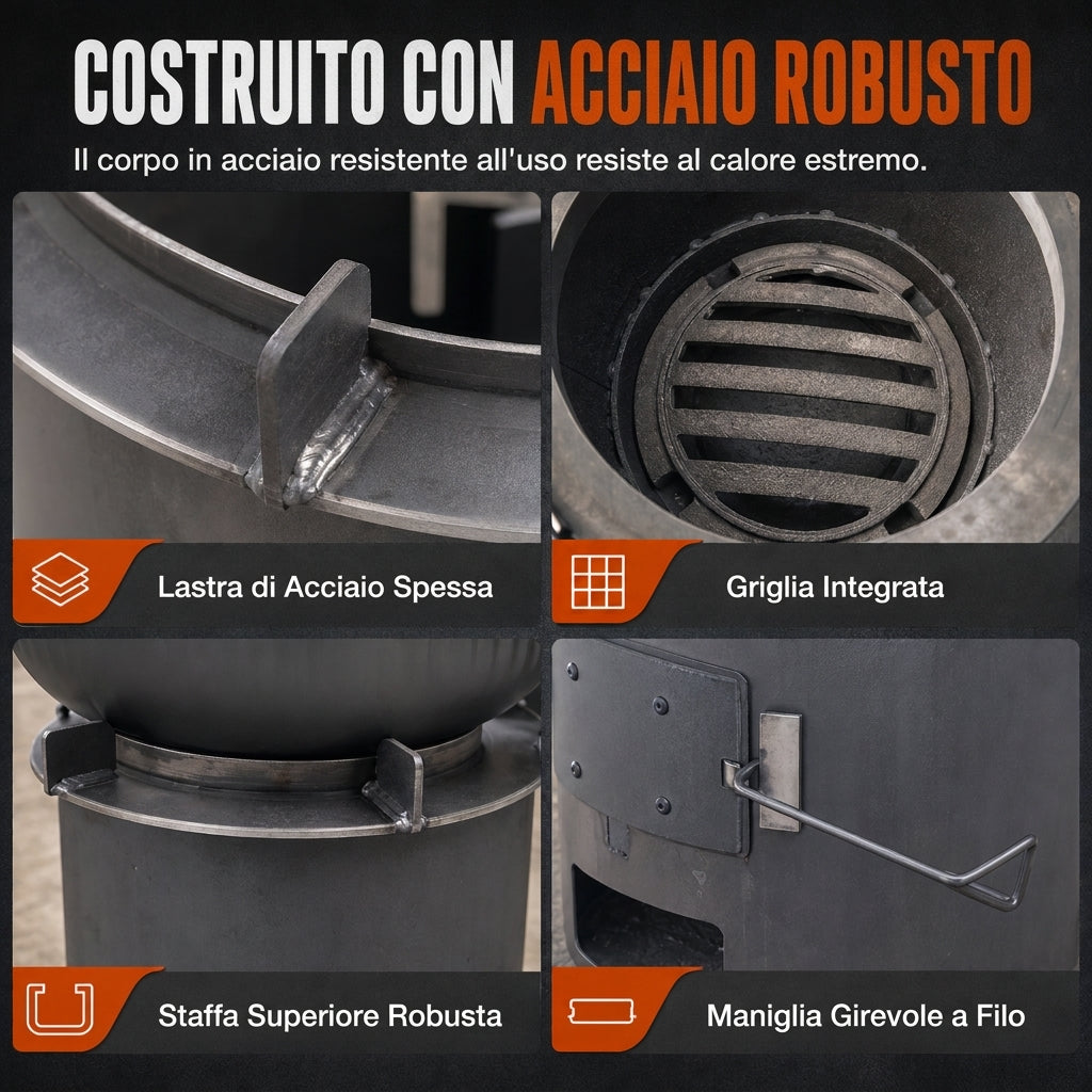 Fornello portatile multifunzione a legna e carbone con piano cottura resistente alla ruggine, per cucinare e riscaldarsi durante il barbecue in campeggio all'aperto