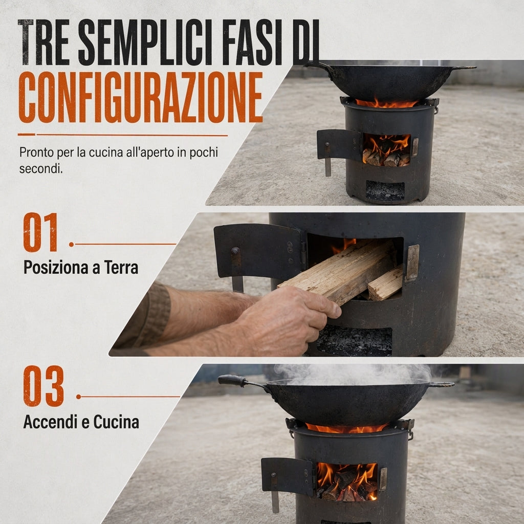 Fornello portatile multifunzione a legna e carbone con piano cottura resistente alla ruggine, per cucinare e riscaldarsi durante il barbecue in campeggio all'aperto
