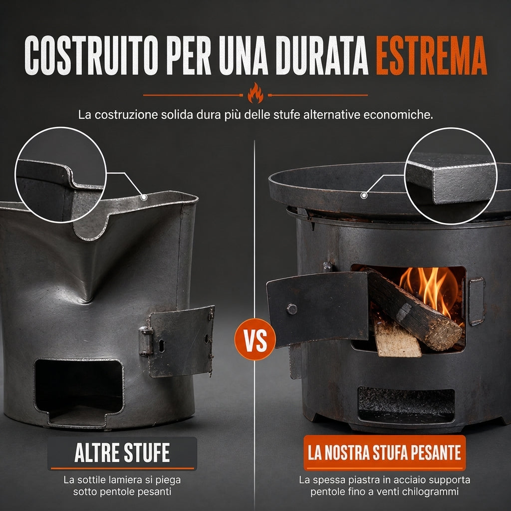 Fornello portatile multifunzione a legna e carbone con piano cottura resistente alla ruggine, per cucinare e riscaldarsi durante il barbecue in campeggio all'aperto
