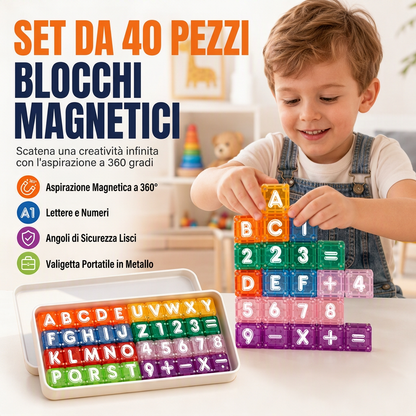 📚 Costruisci parole, conta e crea – Set magnetico da 40 pezzi con lettere e numeri. Durevole e facile da riporre.