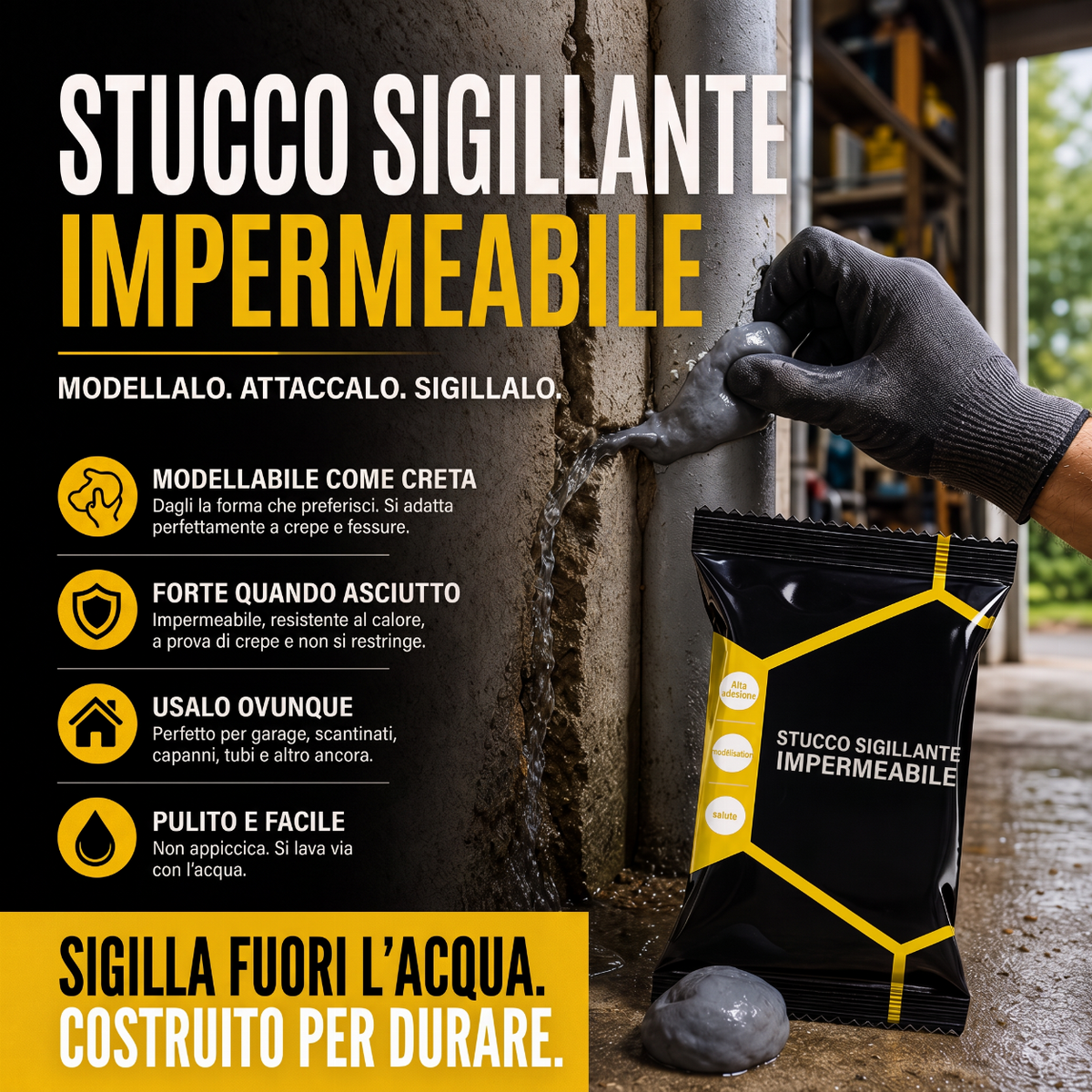 📢📢 SCONTO DEL 50%🏠 Sigillante Impermeabile per Stuccatura – Stucco Modellabile Facile da Usare per Fori delle Tubature e Fessure nei Muri