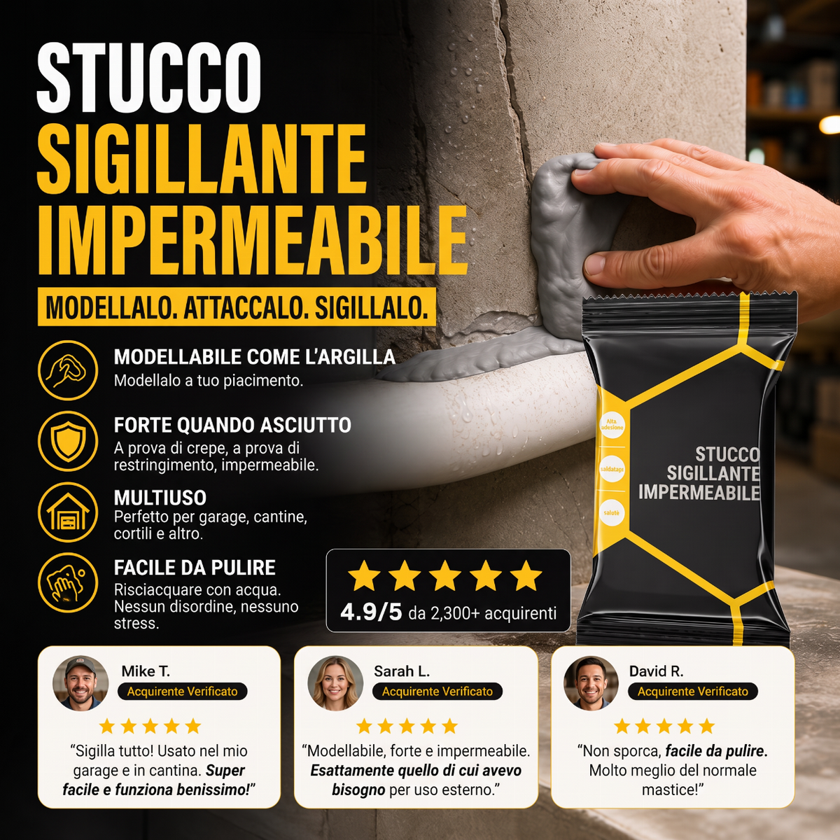 📢📢 SCONTO DEL 50%🏠 Sigillante Impermeabile per Stuccatura – Stucco Modellabile Facile da Usare per Fori delle Tubature e Fessure nei Muri