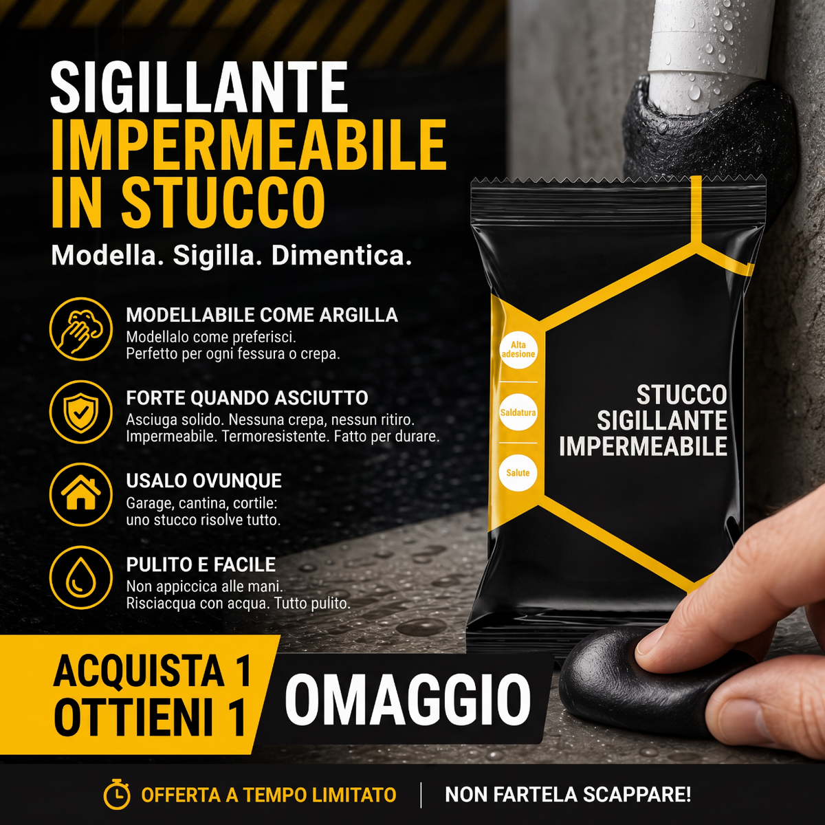 📢📢 SCONTO DEL 50%🏠 Sigillante Impermeabile per Stuccatura – Stucco Modellabile Facile da Usare per Fori delle Tubature e Fessure nei Muri