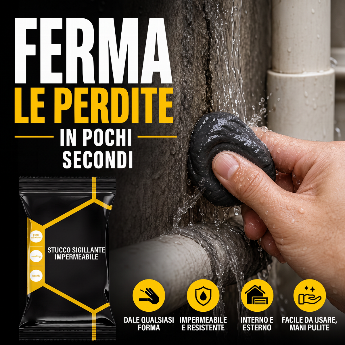 📢📢 SCONTO DEL 50%🏠 Sigillante Impermeabile per Stuccatura – Stucco Modellabile Facile da Usare per Fori delle Tubature e Fessure nei Muri