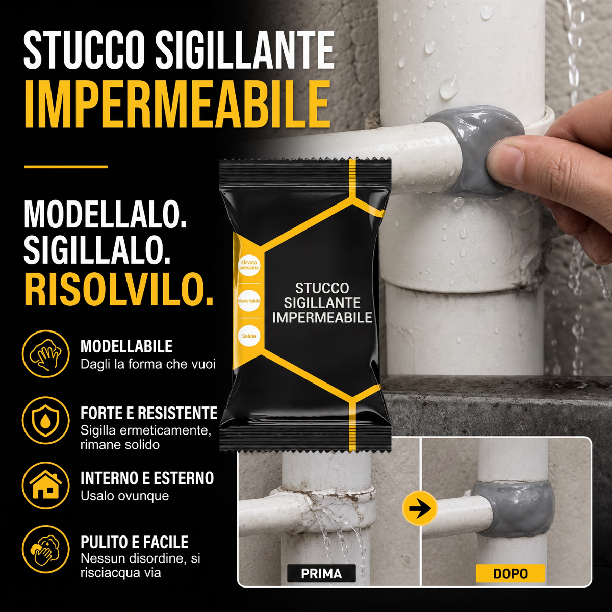 📢📢 SCONTO DEL 50%🏠 Sigillante Impermeabile per Stuccatura – Stucco Modellabile Facile da Usare per Fori delle Tubature e Fessure nei Muri