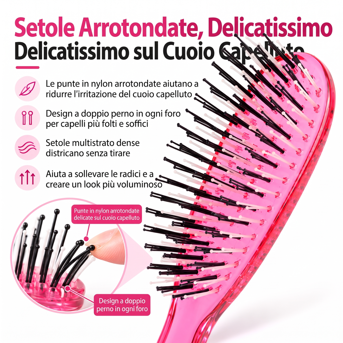 Districta immediatamente i nodi! Spazzola massaggiante per cuoio capelluto, delicata e portatile
