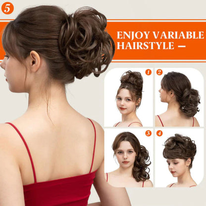 ✨ Accessorio chignon spettinato con pettine laterale – Dì Addio alle acconciature noiose e complicate! 🚫 Montaggio rapido, fissaggio sicuro, stile versatile, fibra resistente al calore 💇‍♀️