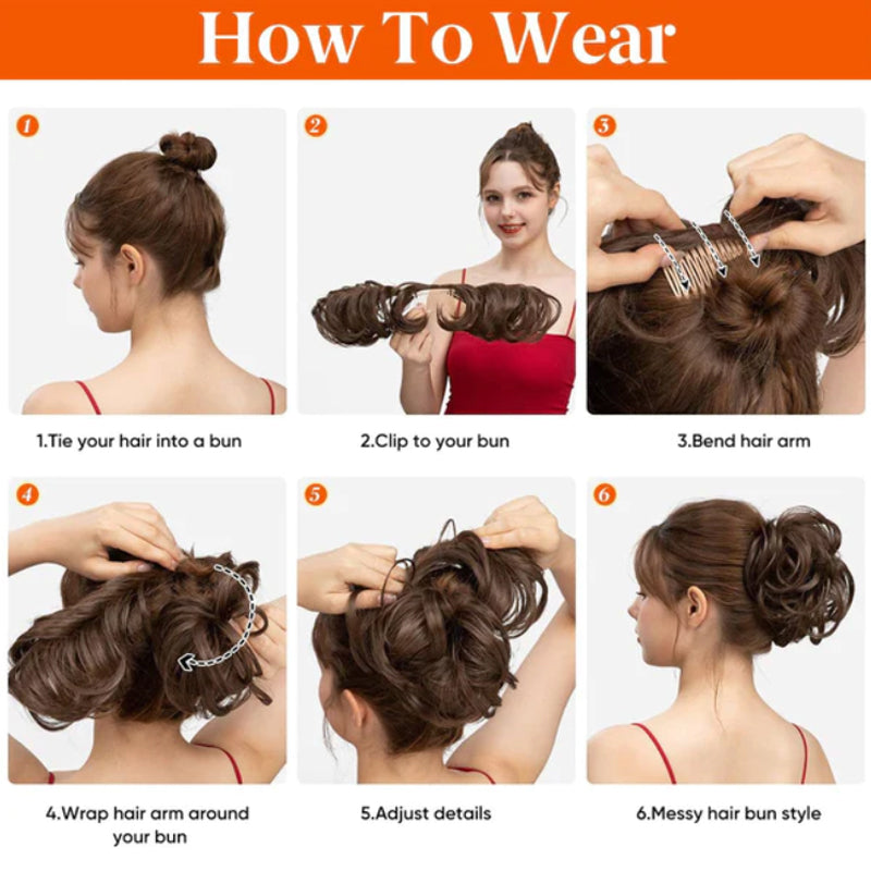 ✨ Accessorio chignon spettinato con pettine laterale – Dì Addio alle acconciature noiose e complicate! 🚫 Montaggio rapido, fissaggio sicuro, stile versatile, fibra resistente al calore 💇‍♀️