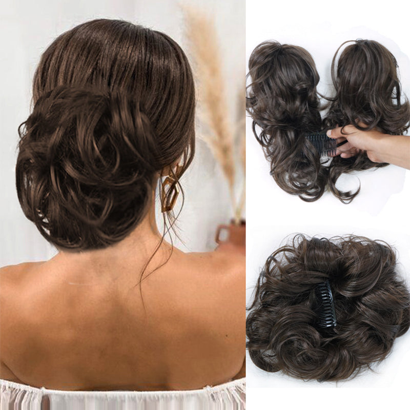 ✨ Accessorio chignon spettinato con pettine laterale – Dì Addio alle acconciature noiose e complicate! 🚫 Montaggio rapido, fissaggio sicuro, stile versatile, fibra resistente al calore 💇‍♀️