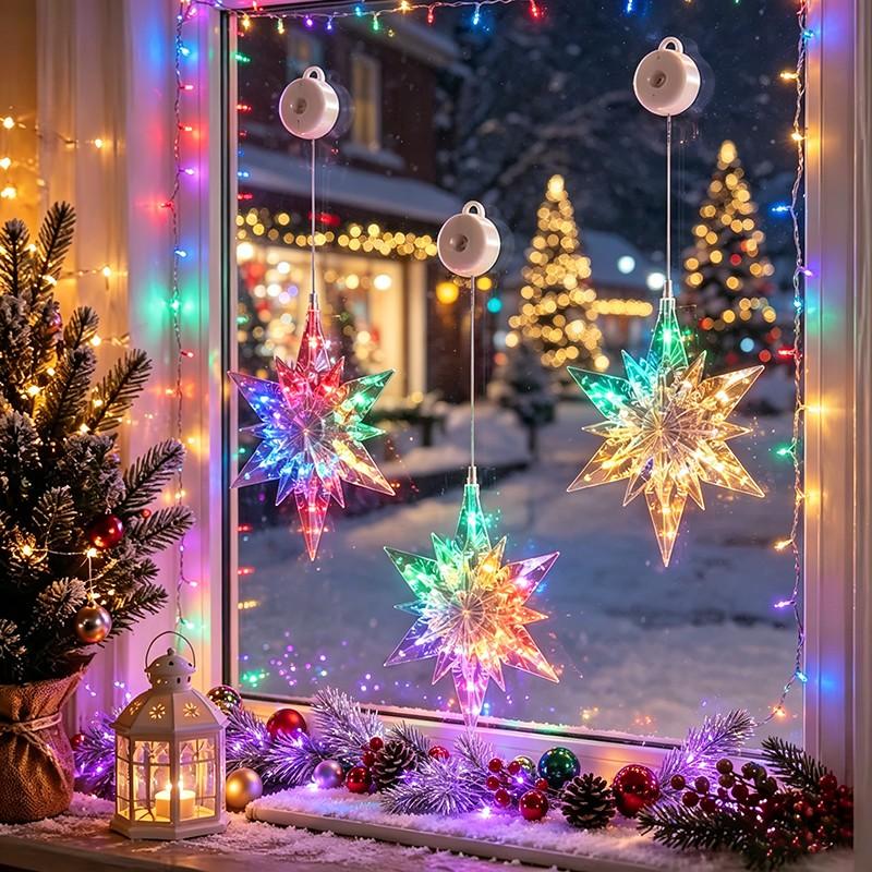 🎄❄️ Luci LED natalizie fai da te a forma di fiocco di neve con ventosa ✨ | Funzionamento a batteria, luce calda e multicolore, luci con ventosa per finestre, decorazioni natalizie per la casa e le feste