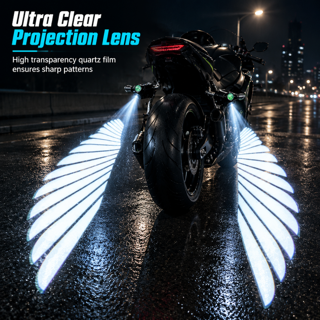 Fari di proiezione a terra ad ali d'angelo LED per moto