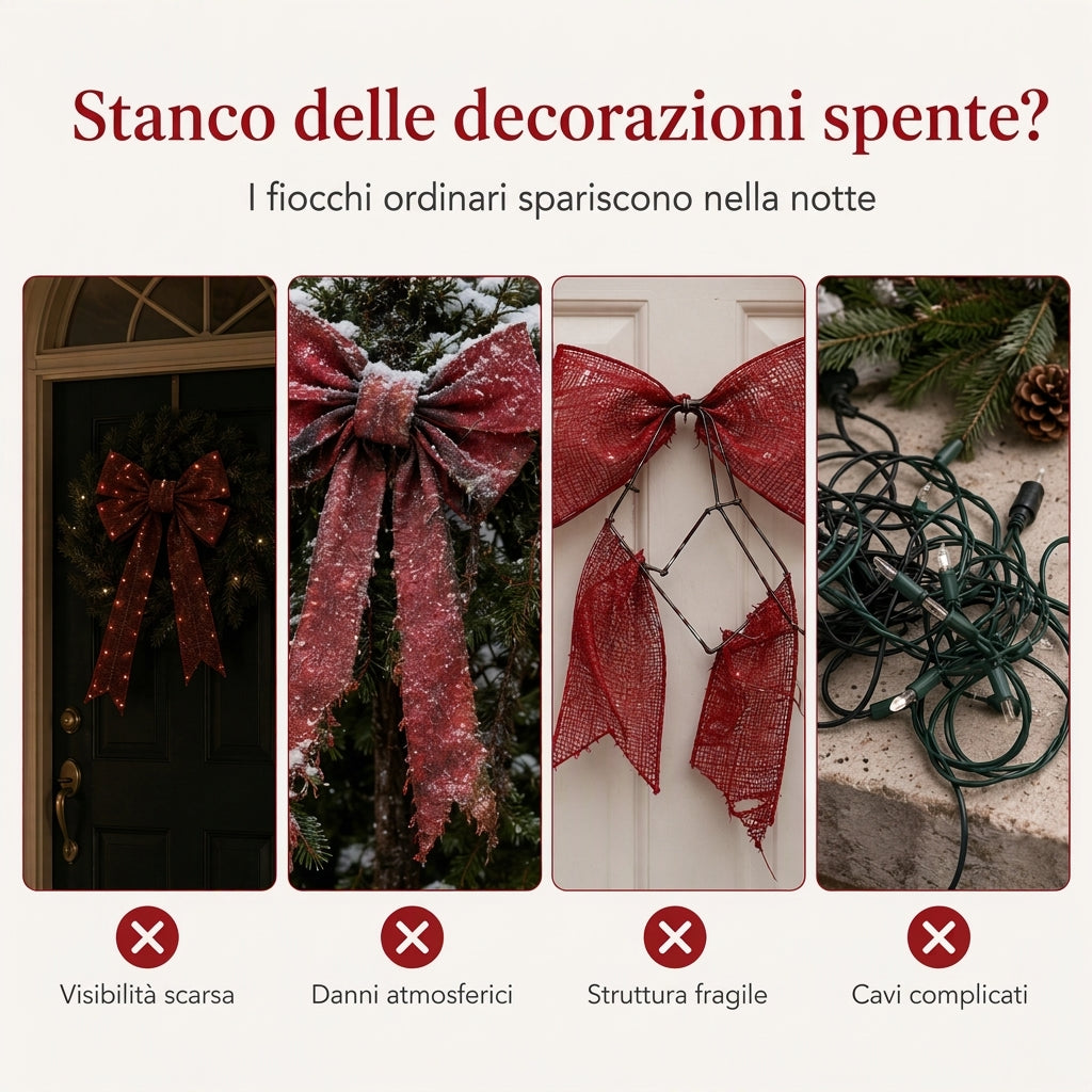 Fiocco di Natale preilluminato a LED resistente alle intemperie