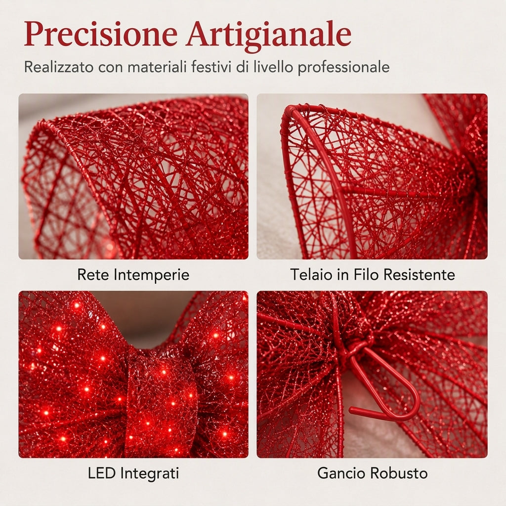 Fiocco di Natale preilluminato a LED resistente alle intemperie