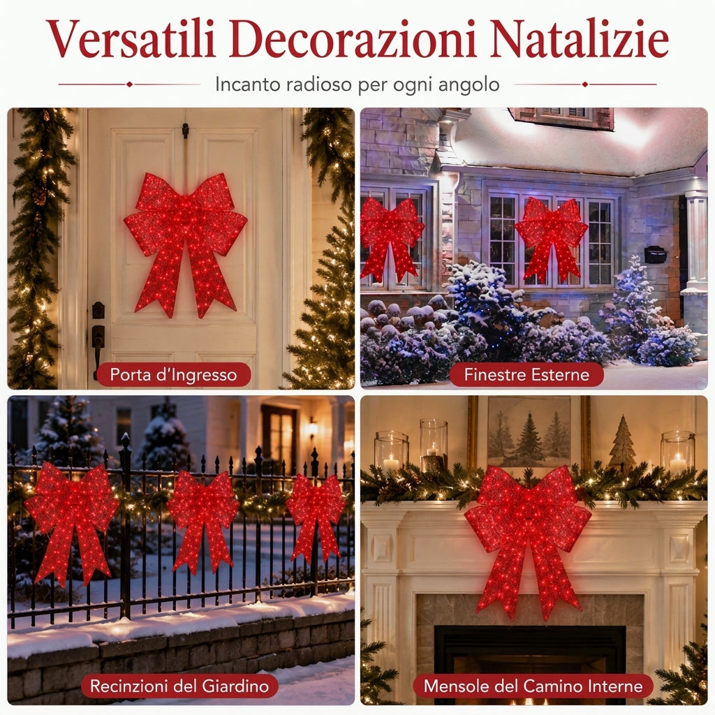 Fiocco di Natale preilluminato a LED resistente alle intemperie