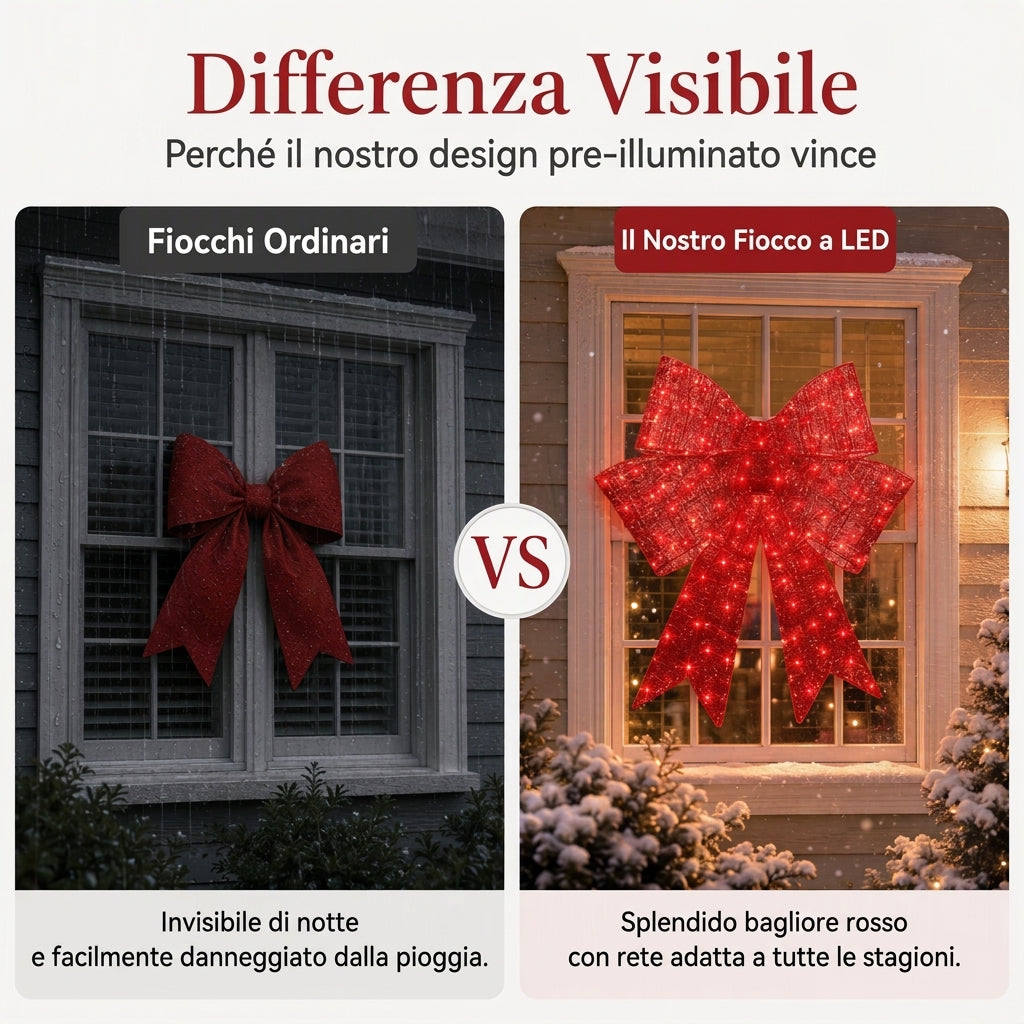 Fiocco di Natale preilluminato a LED resistente alle intemperie