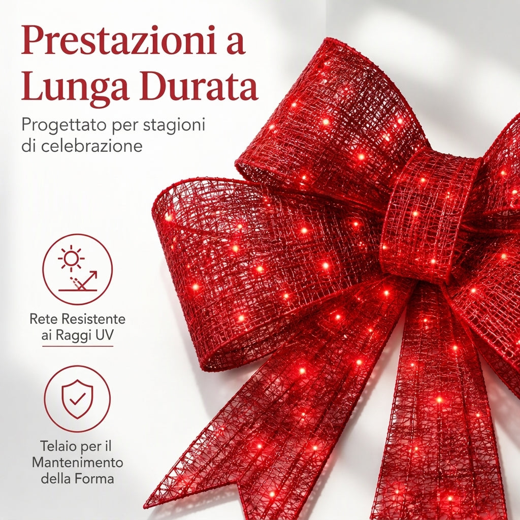 Fiocco di Natale preilluminato a LED resistente alle intemperie