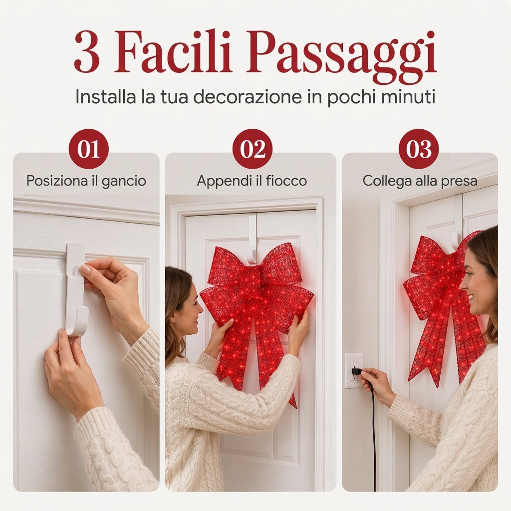 Fiocco di Natale preilluminato a LED resistente alle intemperie