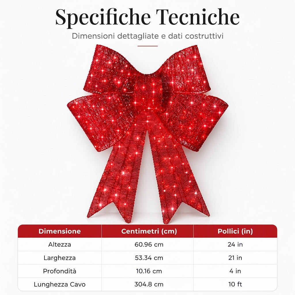 Fiocco di Natale preilluminato a LED resistente alle intemperie