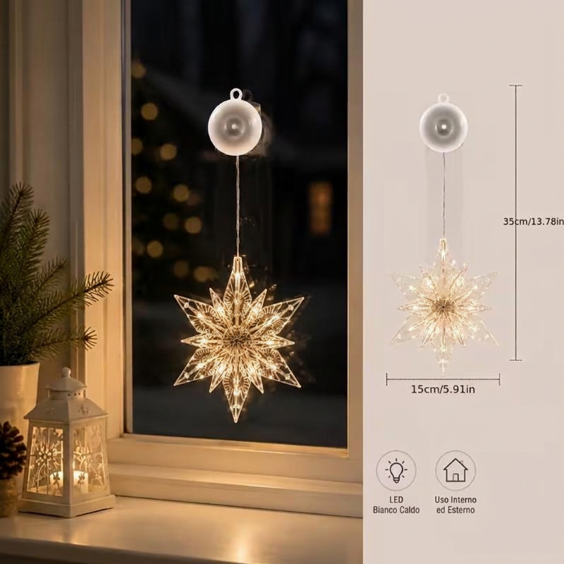 🎄❄️ Luci LED natalizie fai da te a forma di fiocco di neve con ventosa ✨ | Funzionamento a batteria, luce calda e multicolore, luci con ventosa per finestre, decorazioni natalizie per la casa e le feste