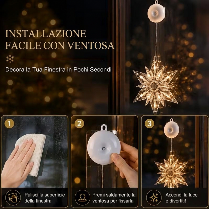🎄❄️ Luci LED natalizie fai da te a forma di fiocco di neve con ventosa ✨ | Funzionamento a batteria, luce calda e multicolore, luci con ventosa per finestre, decorazioni natalizie per la casa e le feste
