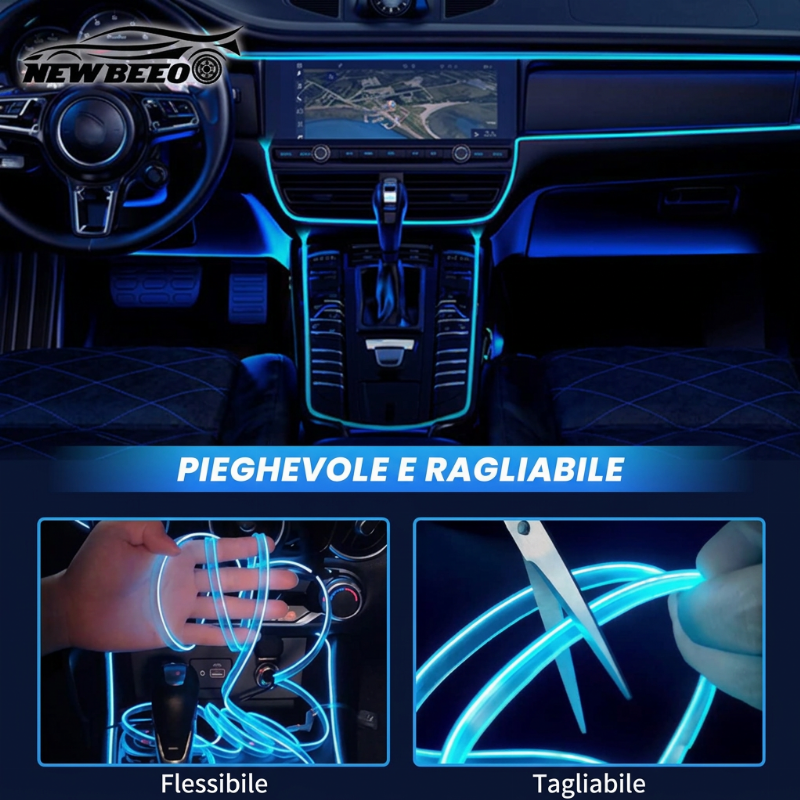 🎁SUBITO -50%!🚀 Striscia LED atmosfera per interni auto💡Molteplici opzioni di colore🔌Alimentazione USB✨Installazione semplice: luce ambientale per cruscotto e portiere