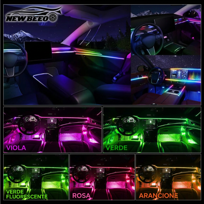 🎁SUBITO -50%!🚀 Striscia LED atmosfera per interni auto💡Molteplici opzioni di colore🔌Alimentazione USB✨Installazione semplice: luce ambientale per cruscotto e portiere