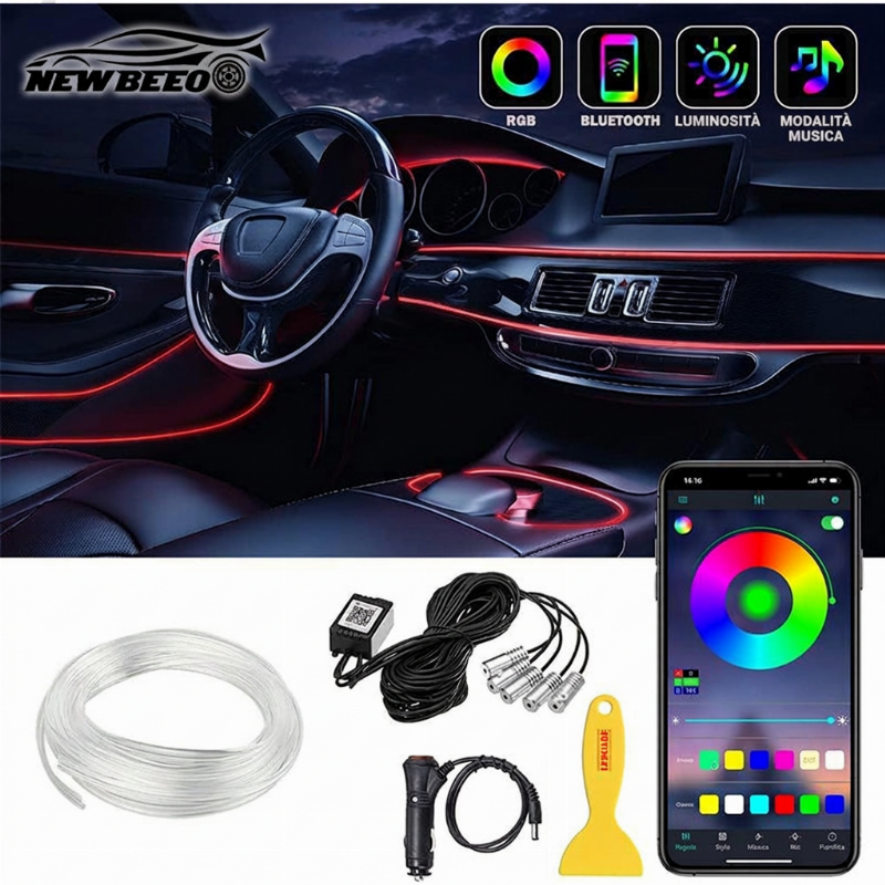 🎁SUBITO -50%!🚀 Striscia LED atmosfera per interni auto💡Molteplici opzioni di colore🔌Alimentazione USB✨Installazione semplice: luce ambientale per cruscotto e portiere