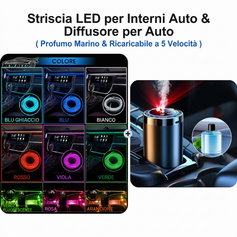 🎁SUBITO -50%!🚀 Striscia LED atmosfera per interni auto💡Molteplici opzioni di colore🔌Alimentazione USB✨Installazione semplice: luce ambientale per cruscotto e portiere