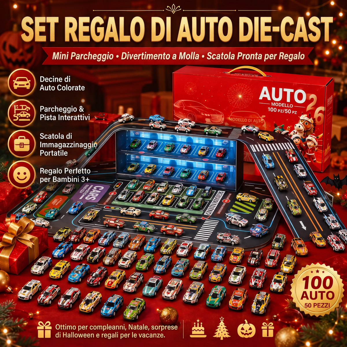 🚗 Playset con garage pieghevole per modellini di auto