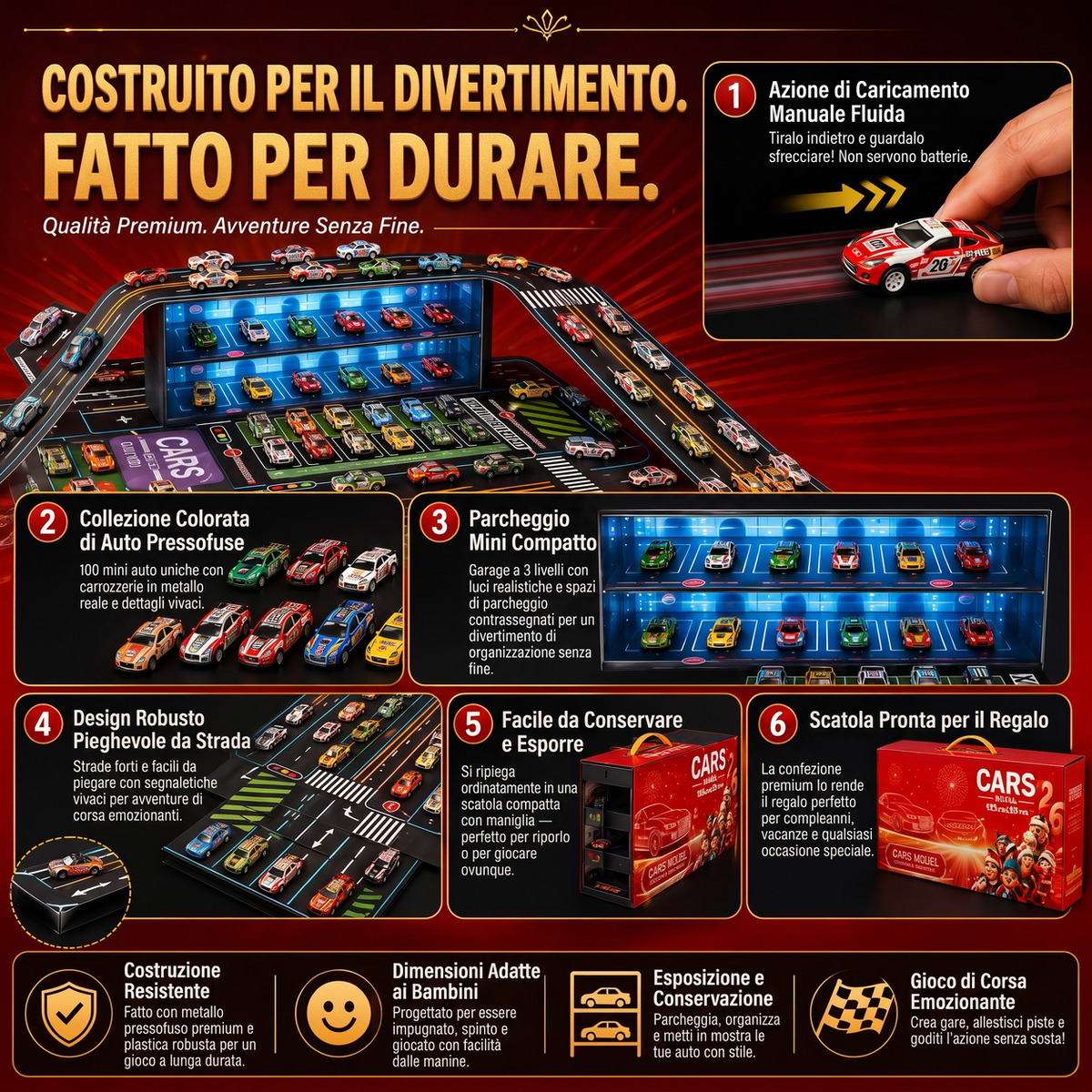 🚗 Playset con garage pieghevole per modellini di auto