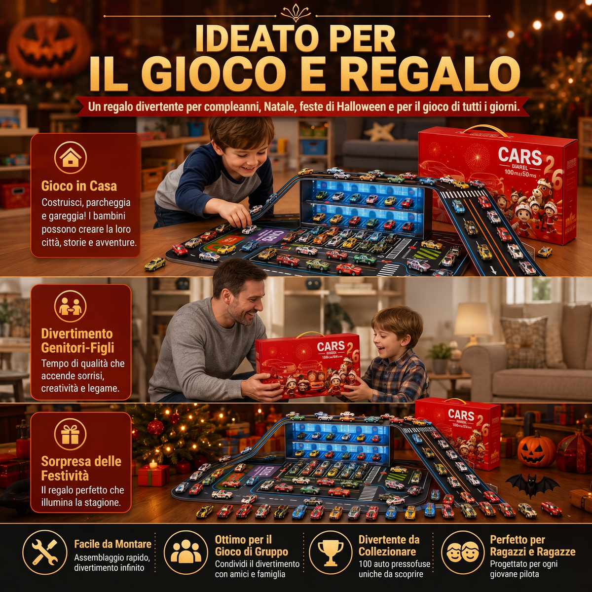 🚗 Playset con garage pieghevole per modellini di auto