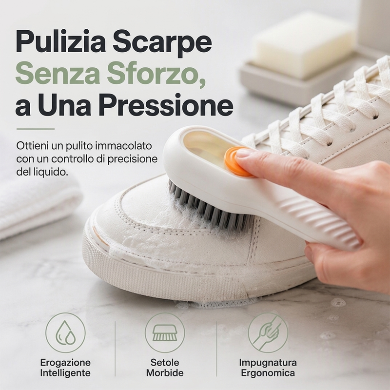 Spazzola multifunzione per scarpe con distributore di liquido