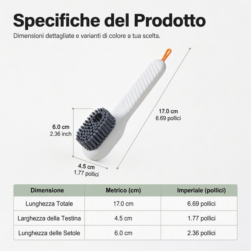 Spazzola multifunzione per scarpe con distributore di liquido
