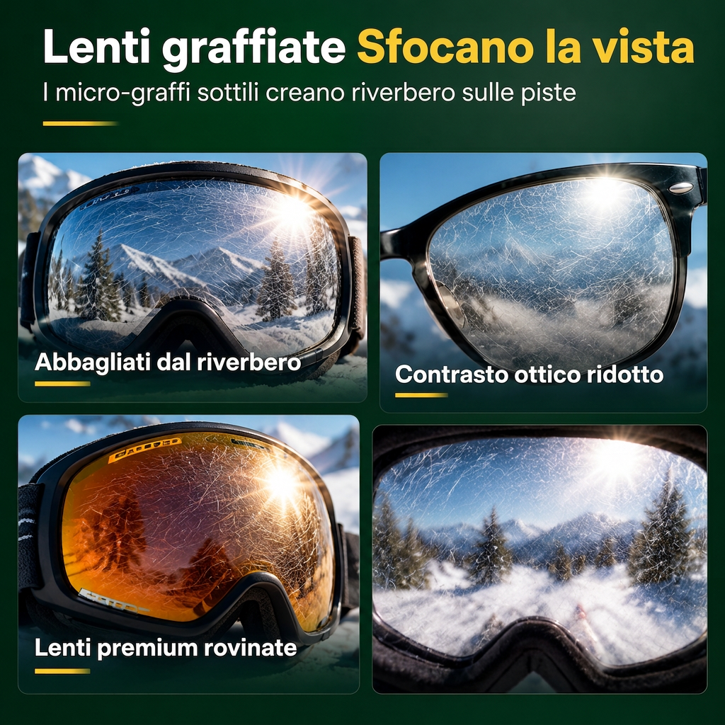 Set di crema per riparare graffi sulle lenti con spugna, per occhiali, maschere, schermi facciali e visiere per caschi