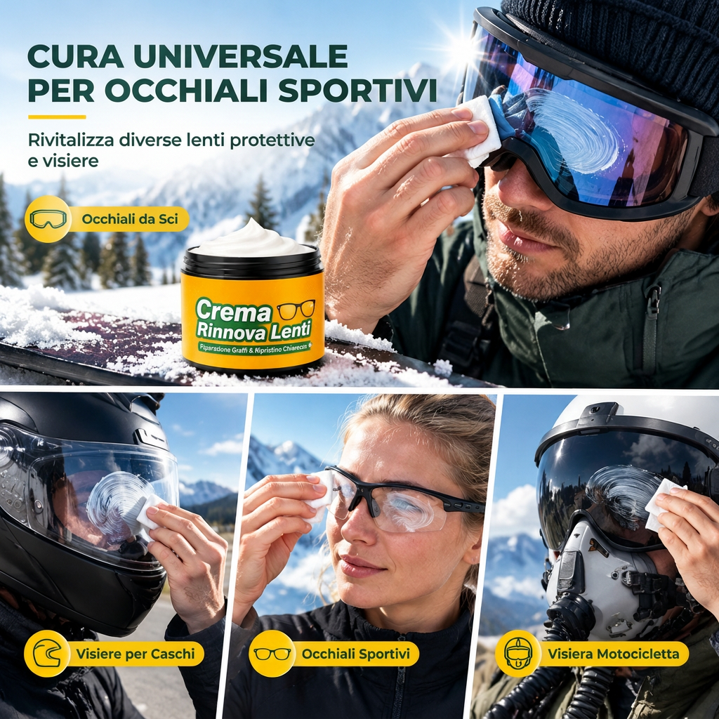 Set di crema per riparare graffi sulle lenti con spugna, per occhiali, maschere, schermi facciali e visiere per caschi