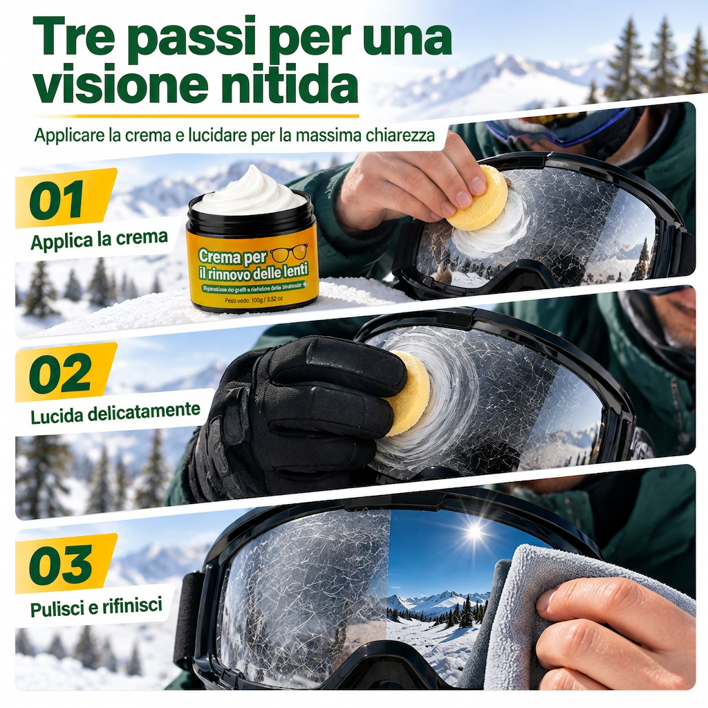 Set di crema per riparare graffi sulle lenti con spugna, per occhiali, maschere, schermi facciali e visiere per caschi