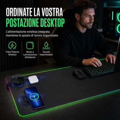 Tappetino Mouse RGB Gaming Grande con Tappetino Scrivania e Tastiera Wireless 3 in 1, Resistente allo Sporco, 800x300x4mm