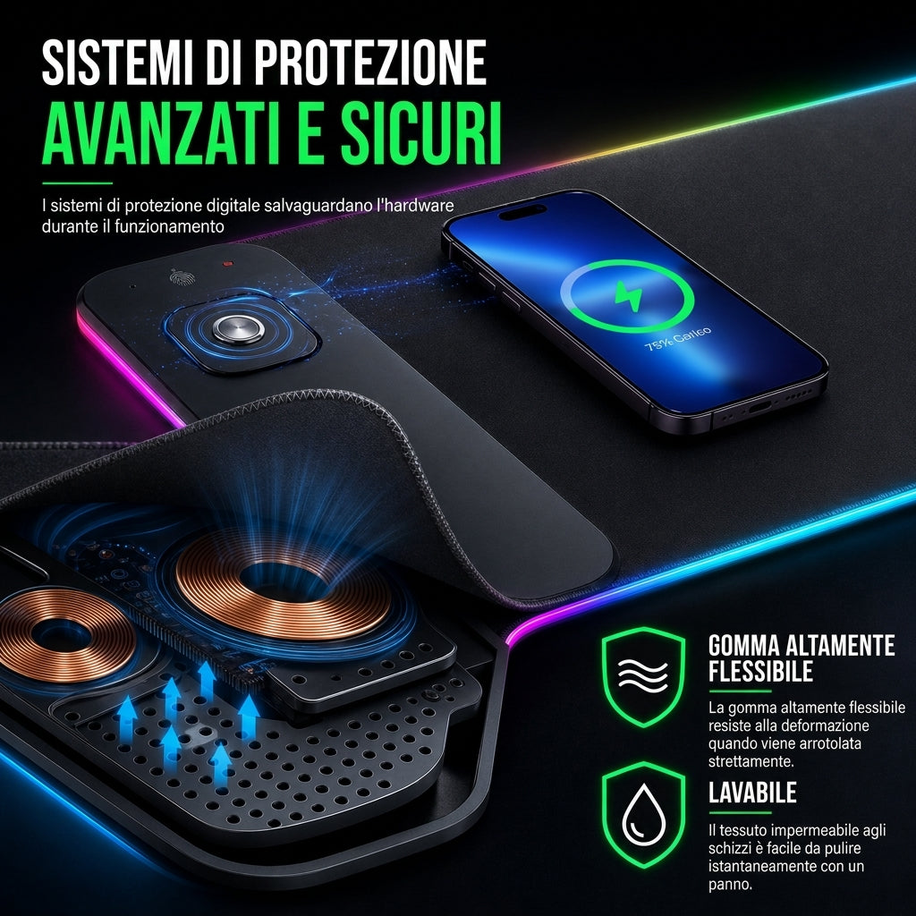 Tappetino Mouse RGB Gaming Grande con Tappetino Scrivania e Tastiera Wireless 3 in 1, Resistente allo Sporco, 800x300x4mm