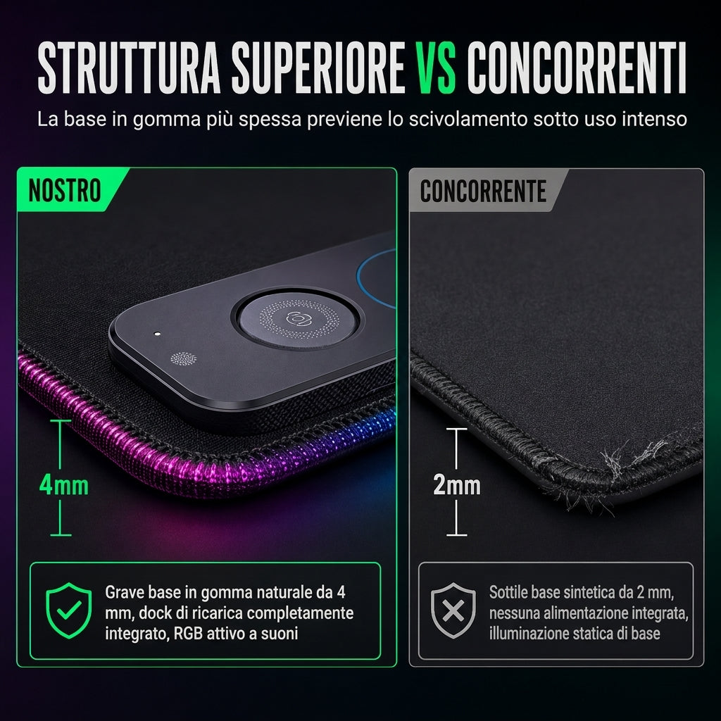 Tappetino Mouse RGB Gaming Grande con Tappetino Scrivania e Tastiera Wireless 3 in 1, Resistente allo Sporco, 800x300x4mm