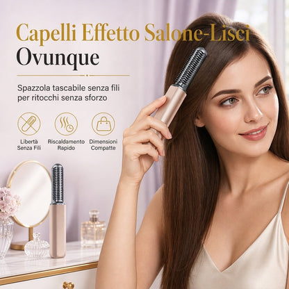 Spazzola Stirante Portatile Senza Fili Mini per Frangia e Ricci