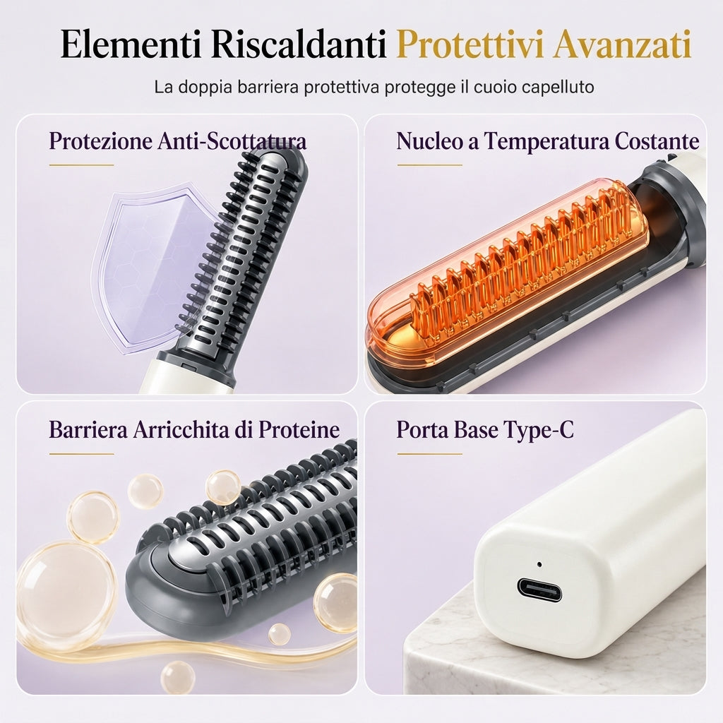 Spazzola Stirante Portatile Senza Fili Mini per Frangia e Ricci