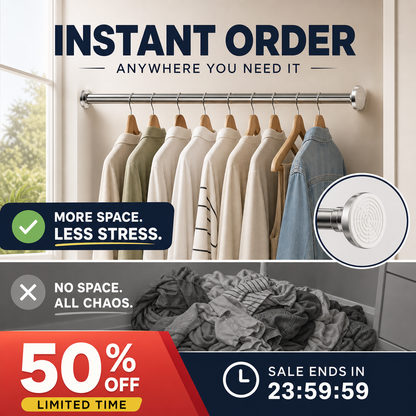 🥳SUPER OFFERTA 2026🥳💞50K+ VENDUTI!🔧✨ SCONTO 50%! Asta Telescopica Regolabile Senza Foratura – Installazione senza danni, nessun attrezzo necessario. Forte tensione a molla & estremità in gomma antiscivolo – regge tende, vestiti e altro! 🏠💪