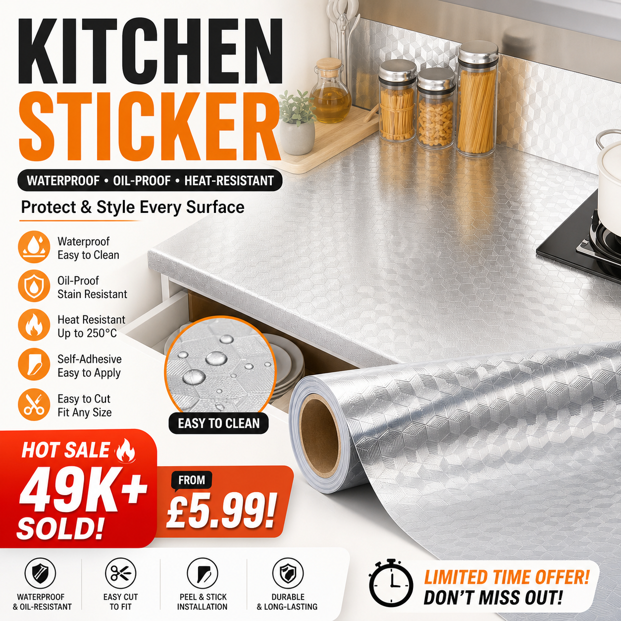 🥳OFFERTA SPECIALE🥳💞Oltre 49.000 venduti! Adesivo per cucina Impermeabile, resistente all’olio e facile da tagliare. Proteggi e decora la tua cucina – acquistalo subito! ✅